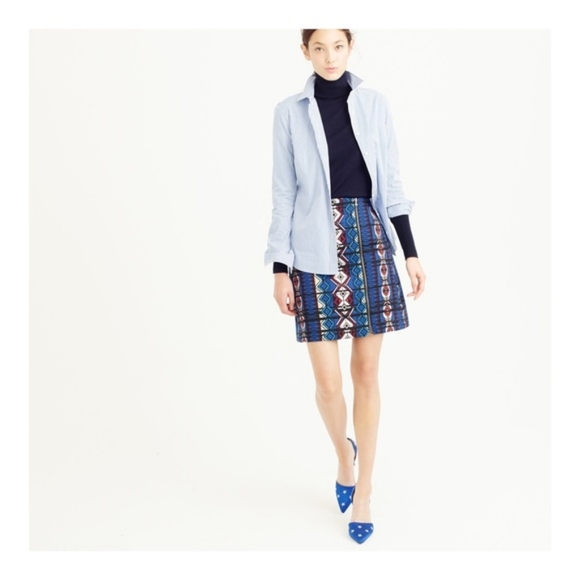 J. Crew Zip Windowpane Blue Jacquared Mini Skirt - Picture 2 of 8